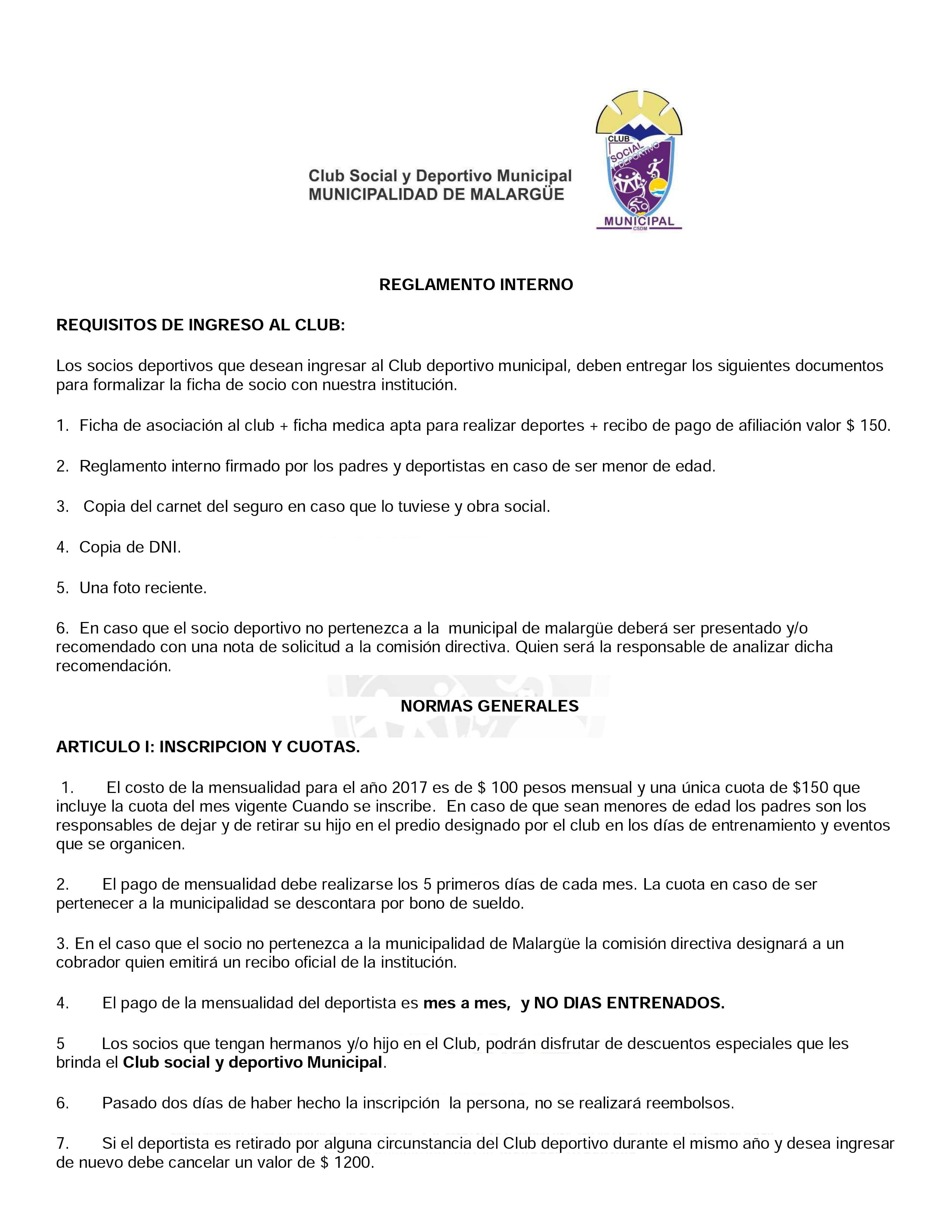 Reglamento del CSDM – Municipalidad de Malargüe