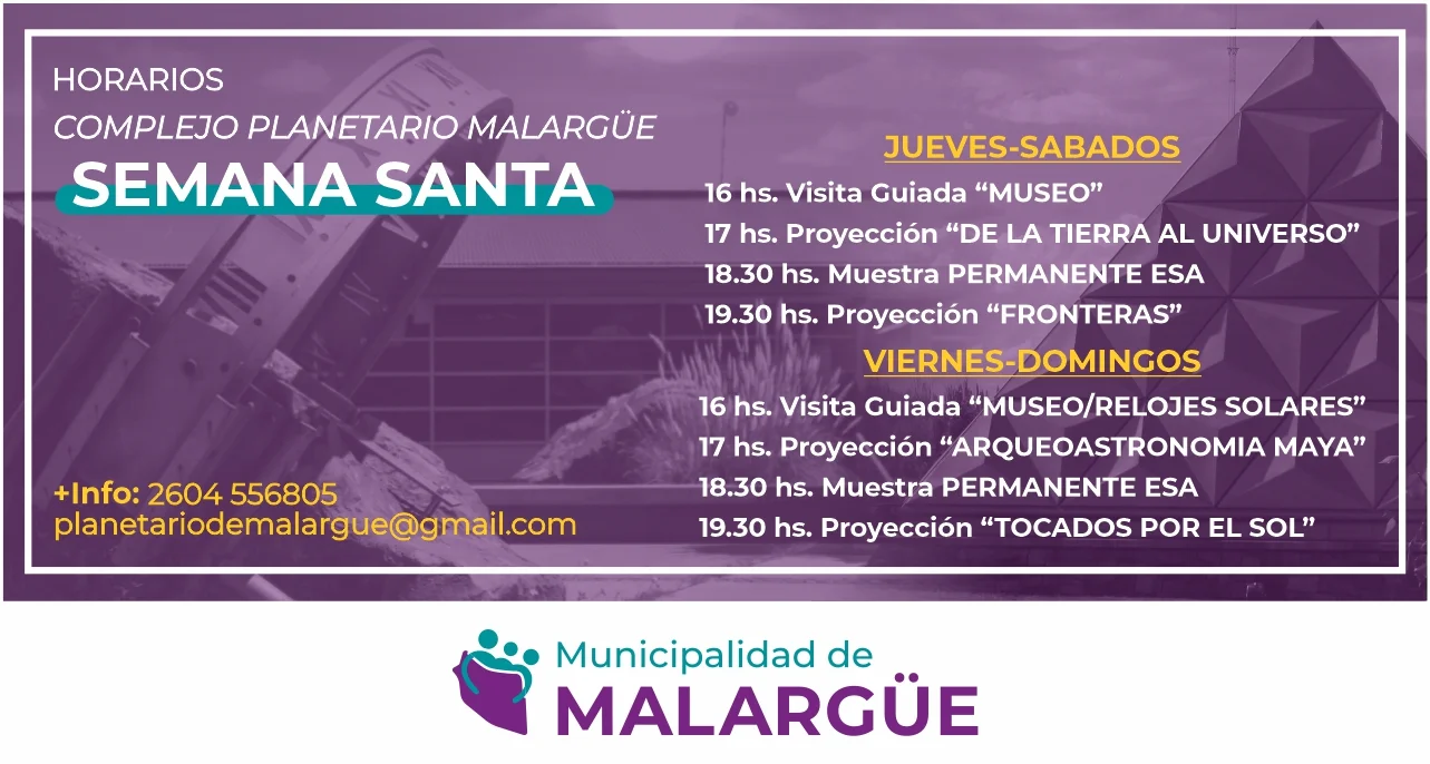 El Planetario Malargüe ofrecerá horarios especiales exclusivos de Semana Santa.